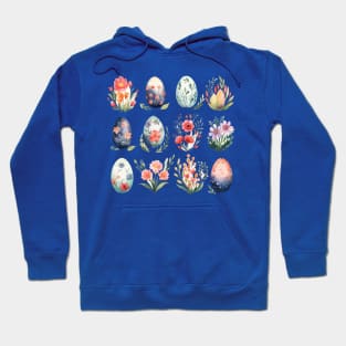 Easter Watercolor Eggs Flowers Hoodie